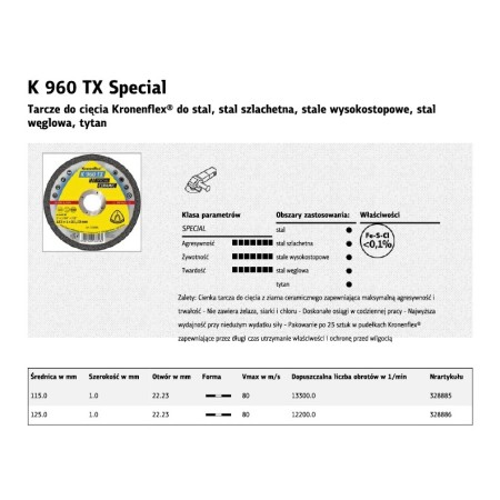 Klingspor Tarcza Do Cięcia Metalu 125Mm X 1,0Mm X 22,2  K960Tx Special
