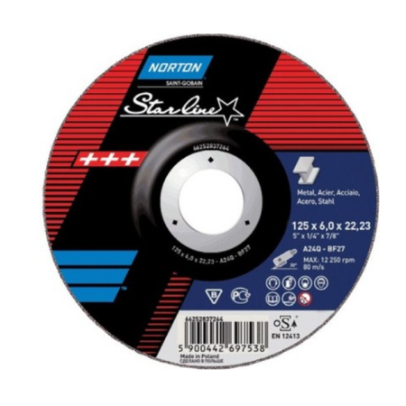 Norton Tarcza Starline Do Metalu 125Mm X 6.0Mm X 22.22Mm -T27 A24Q