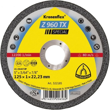 Klingspor Tarcza Do Cięcia Metalu 115Mm X 1,0Mm X 22,2Mm  Z960 Tx Special