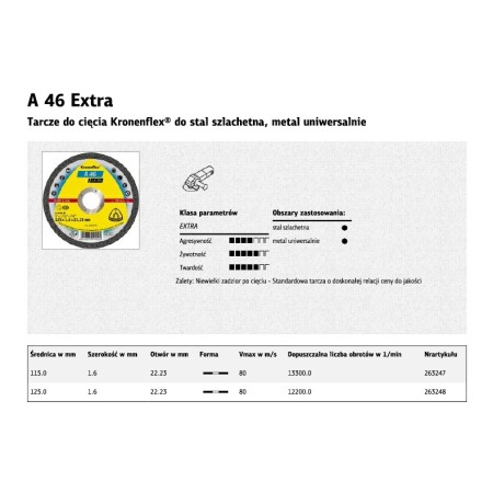 Klingspor Tarcza Do Cięcia Metalu 115Mm X 1,6Mm X 22,2Mm A46 Extra