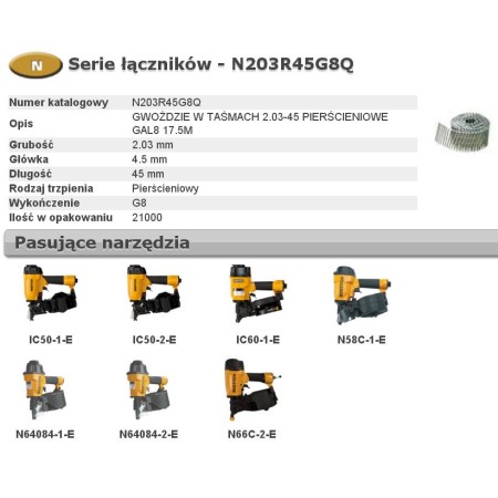 BOSTITCH GWOŹDZIE W TASMACH N55  2,03-45 RING GALWANIZOWANE G8 21 000szt.