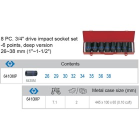 KING TONY KOMPLET NASADEK UDAROWYCH 3/4"  8cz. DŁUGIE 6-KĄTNE 26-38mm