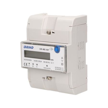 ORNO 3-FAZOWY WSKAŹNIK ENERGI ELEKTRYCZNEJ, 120A, 5 MODUŁÓW, DIN TH-35MM, DODATKOWY PRZYCISK