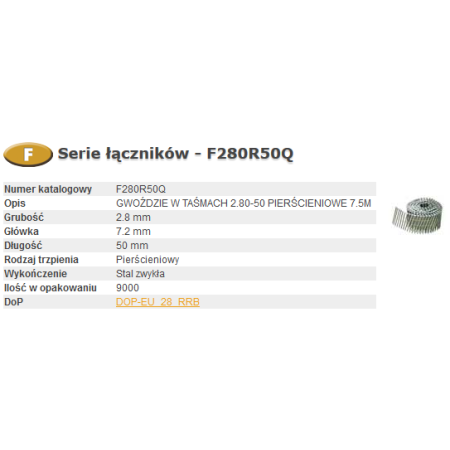 BOSTITCH GWOŹDZIE F 2,80 x 50mm RING 9000szt. F280R50Q