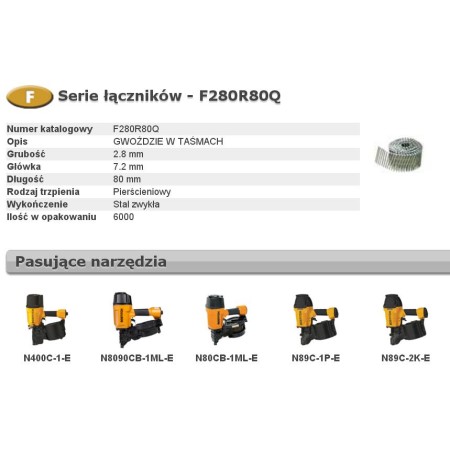 BOSTITCH GWOŹDZIE F 2,80 x 80mm RING 6000szt. F280R80Q