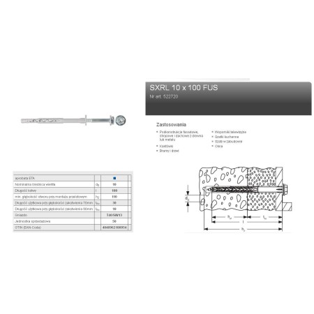 FISCHER KOŁEK ROZPOROWY SXRL 10 x 100 FUS T40/SW13  50szt.