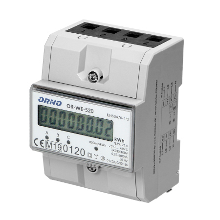 ORNO 3-fazowy licznik energii elektrycznej, 80A, MID, 3 moduły, DIN TH-35mm