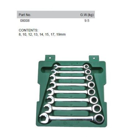 SATA KLUCZE PŁASKO-OCZKOWE GRZECHOTKĄ ZESTAW 8 szt.