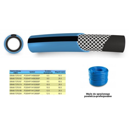 WĄŻ DO SPRĘŻONEGO POWIETRZA FI   10mm x 50m, NIEBIESKI, PROFESIONALNY