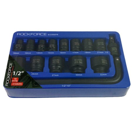 ROCKFORCE NASADKI UDAROWE KRÓTKIE 15szt.1/2" 10-32mm /WKŁADKA DO WÓZKA