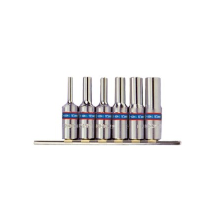 KING TONY KOMPLET NASADEK GWIAZDKOWYCH / TORX 3/8" 6 elem. DŁUGIE E4 - E14, CHROM, NA SZYNIE