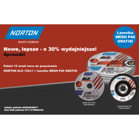 NORTON TARCZA.ALU 125mm x 1,0mm x 22,23mm /15sztuk. + LAMELKA MESH P40 GRATIS