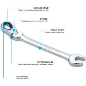 SATA KLUCZ PŁASKO-OCZKOWY 15mm Z GRZECHOTKĄ ŁAMANY