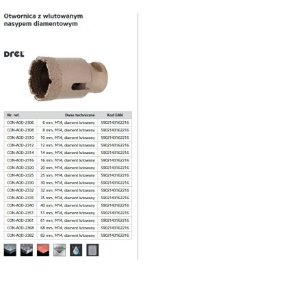 DREL KORONA M14 Z NASYPEM DIAMENTOWYM LUTOWANYM 20mm