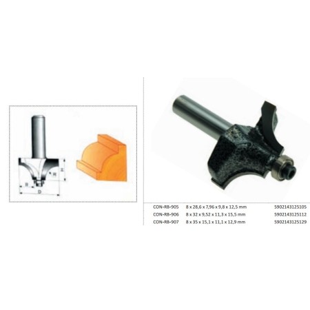 CONDOR FREZ DO DREWNA, DO ZAOKRĄGLEŃ Fi 32 15,5 x 11,3 x 9,52mm TRZPIEŃ 8mm Z ŁOŻYSKIEM