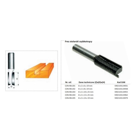 CONDOR FREZ DO DREWNA PROSTY Fi 6 x 19mm TRZPIEŃ 8mm BEZ ŁOŻYSKA