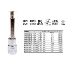 YATO KLUCZ TRZPIENIOWY TORX 1/2" T25x100mm