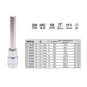 YATO KLUCZ TRZPIENIOWY IMBUSOWY/HEX 1/2"  5x100mm