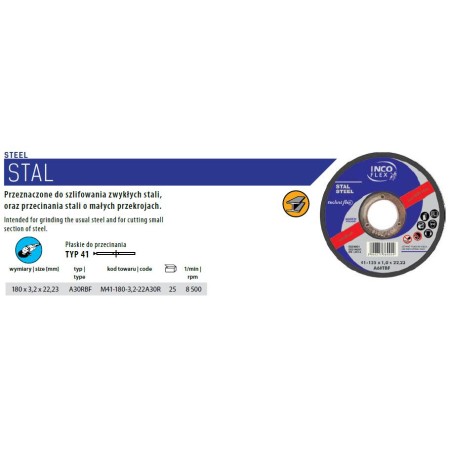 INCOFLEX TARCZA DO METALU 180 x 3,2 x 22,2mm