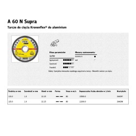 KLINGSPOR TARCZA DO CIĘCIA ALUMINIUM 125mm x 1,0mm x 22,2mm  A60N Supra