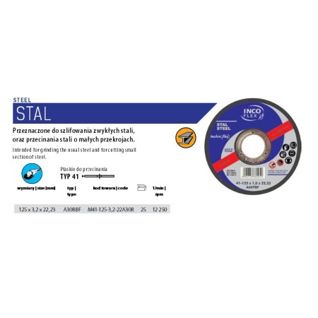 INCOFLEX TARCZA DO METALU 125 x 3,2 x 22,2mm