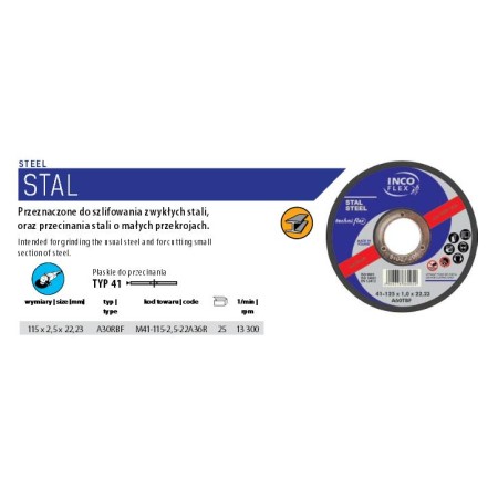 INCOFLEX TARCZA DO CIĘCIA METALU  115 x 2,5 x 22,2mm