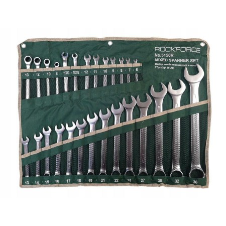 ROCKFORCE KLUCZ PŁASKO-OCZKOWY kpl.27el. (6-36mm) W TYM 4 Z GRZECHOTKĄ