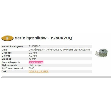 BOSTITCH GWOŹDZIE F 2,80-70 R Q 9m