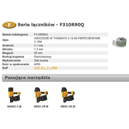 BOSTITCH GWOŹDZIE F 3,10 x 90mm RING 4050szt. F310R90Q