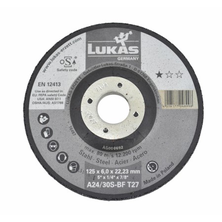 LUKAS TARCZA DO SZLIFOWANIA 125mm x 6,0mm A24/30S-BF METAL
