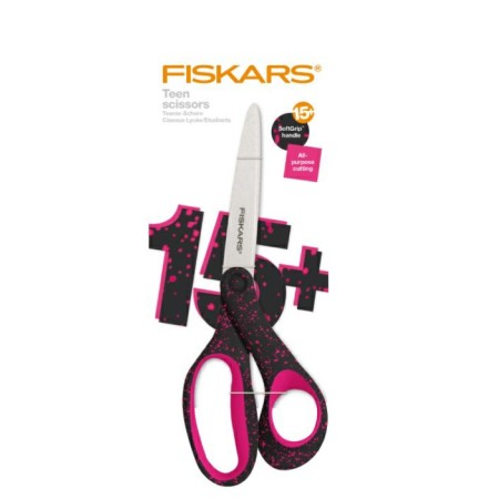 FISKARS NOŻYCZKI DLA NASTOLATKÓW 20cm CZARNE W RÓŻOWE KROPKI