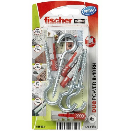 FISCHER KOŁEK DUOPOWER  8x40 Z HAKIEM OKRĄGŁYM /4szt.