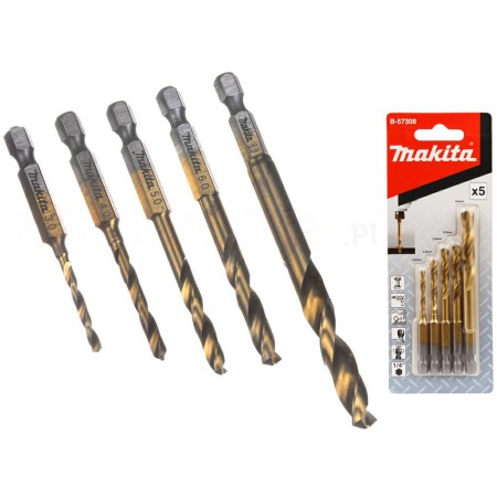 MAKITA ZESTAW WIERTEŁ DO METALU HSS-TIN 1/4" HEX  /5szt.