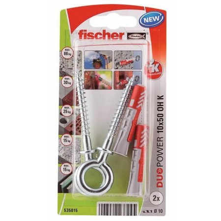 FISCHER KOŁEK DUOPOWER 10x50 Z HAKIEM OCZKOWYM /2szt.