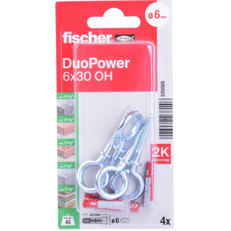 FISCHER KOŁEK DUOPOWER  6x30 Z HAKIEM OCZKOWYM /4szt.