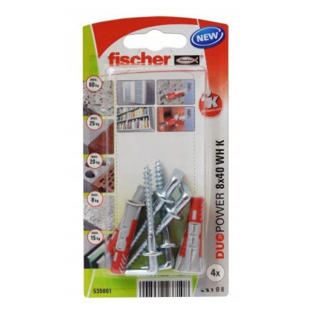 FISCHER KOŁEK DUOPOWER  8x40 Z HAKIEM PROSTYM /4szt.