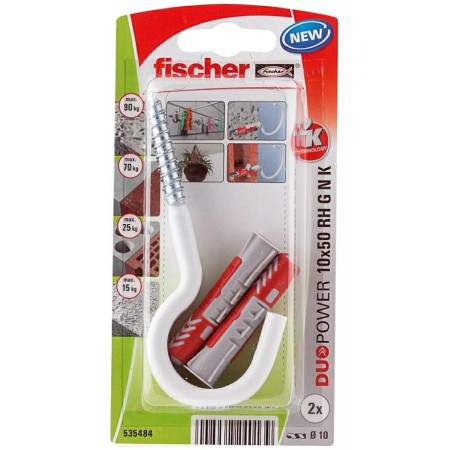 FISCHER KOŁEK DUOPOWER 10x50 Z HAKIEM OKRĄGŁYM /2szt. BIAŁE