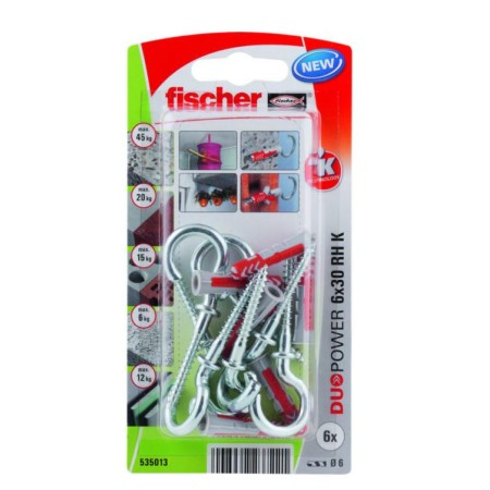 FISCHER KOŁEK DUOPOWER  6x30 Z HAKIEM OKRĄGŁYM /6szt.