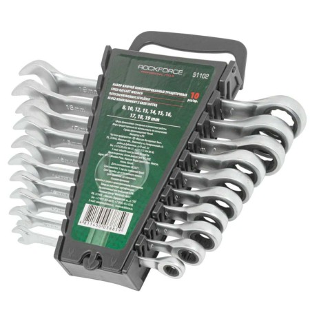 ROCKFORCE ZESTAW KLUCZY PŁASKO-OCZKOWYCH Z GRZECHOTKĄ 10szt.