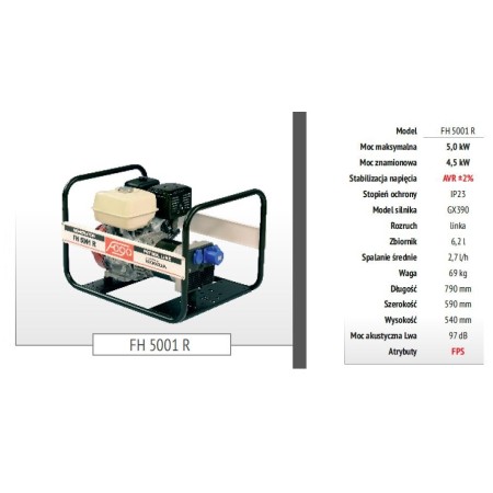 FOGO GENERATOR PRĄDOTWÓRCZY PRZENOŚNY FH 5001 230V 4,5kW, HONDA