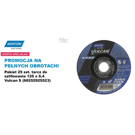 NORTON TARCZA DO SZLIFOWANIA VULCAN 125mm x 6,4mm A30S DO METALU  /25szt.
