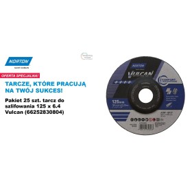 NORTON TARCZA DO SZLIFOWANIA VULCAN 125mm x 6,4mm A30P DO METALU  /25szt.