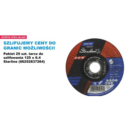 NORTON TARCZA DO SZLIFOWANIA STARLINE 125mm x 6,4mm A24Q-BF27 DO METALU /25szt.
