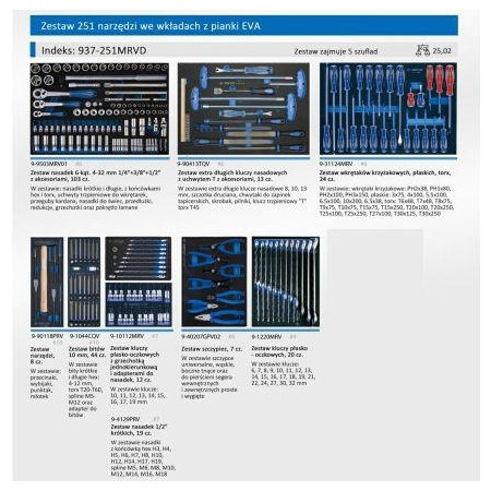 KING TONY WÓZEK WARSZTATOWY  7 SZUFLAD 251el. SZARY