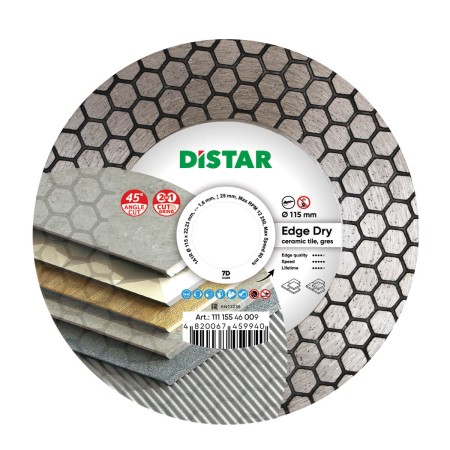 Distar Edge Dry 115 mm – diamentowa tarcza do cięcia płytek pod kątem 45°