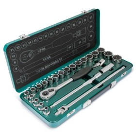 Sata Zestaw Kluczy   25El. Nasadowych 1/2" 12- Kątne W Metalowej Kasecie