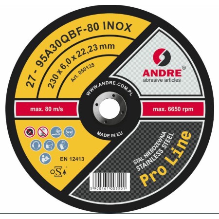 Andre Tarcza Do Szlifowania Metalu 230 X 6,0Mm Inox Pro Line 95A30Qbf