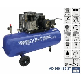 Adler Kompresor 150L Ad360-150-3T Dwuclindrowy Jednostopniowy