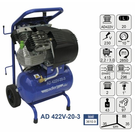 Adler Kompresor Dwucylindrowy Jednostopniowy Ad 422V-20-3
