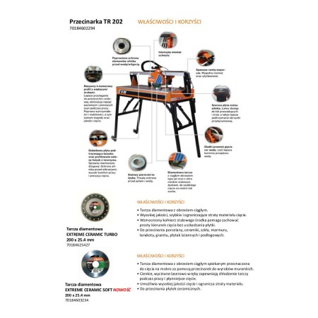 NORTON PRZECINARKA STOŁOWA DO CERAMIKI TR202 DŁUGOŚĆ CIĘCIA 650mm + 2xTARCZA